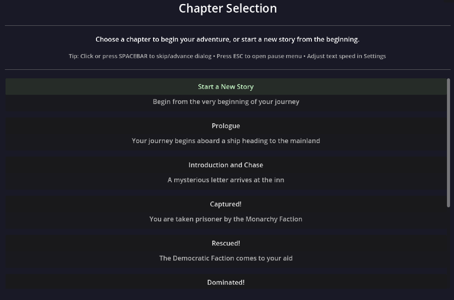 Chapter Selection Screen